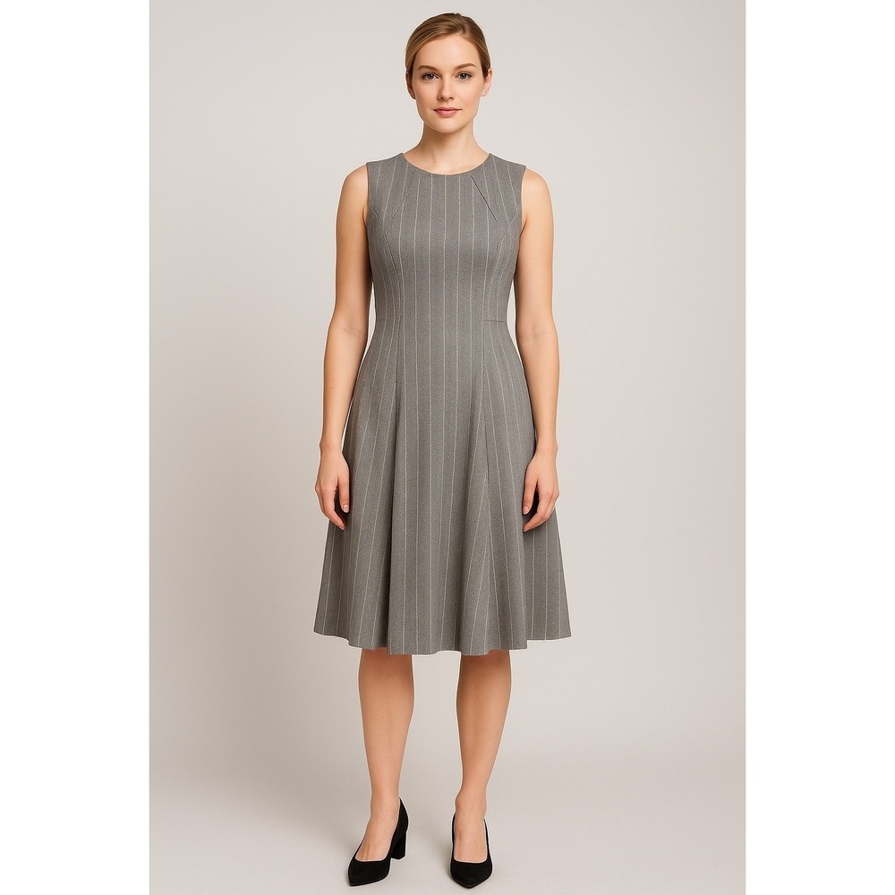 Tommy Hilfiger Women's Grey Herringbone Pinstripe Fit & Flare Dress Size‎ 12